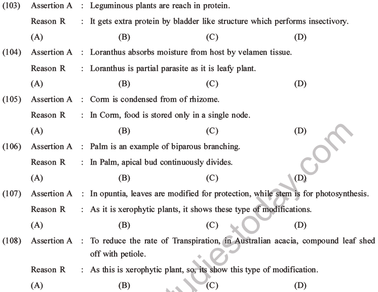 NEET Biology Morphology Of Plants MCQs Set A, Multiple Choice Questions